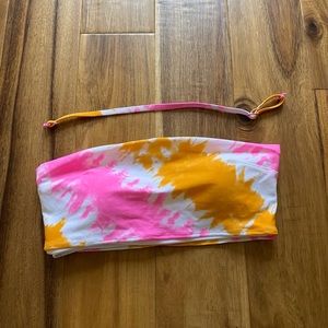 aerie pink/orange/white bandeau bikini top